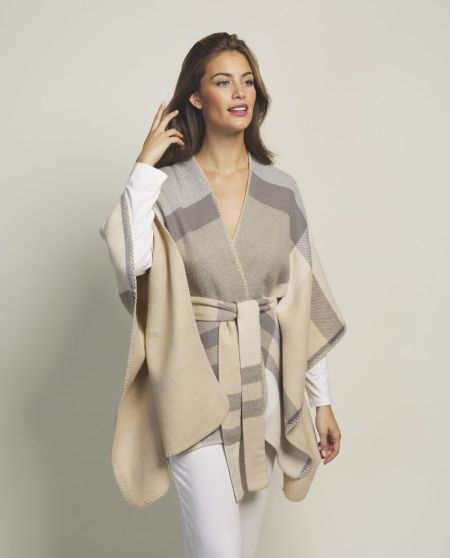 poncho with belt 020-cream